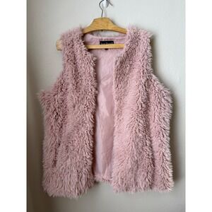 Jason Maxwell Womens 2X Blush Pink Shaggy Faux Fur Open Front Vest Plus Size